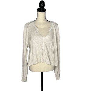 BP Beige Oatmeal Light Heather Split Neck Thermal Crop Top Women's Plus Size 1X